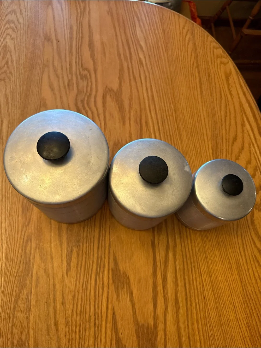 Vintage Essex Aluminum Metal Canister Set with Black Knob Lids